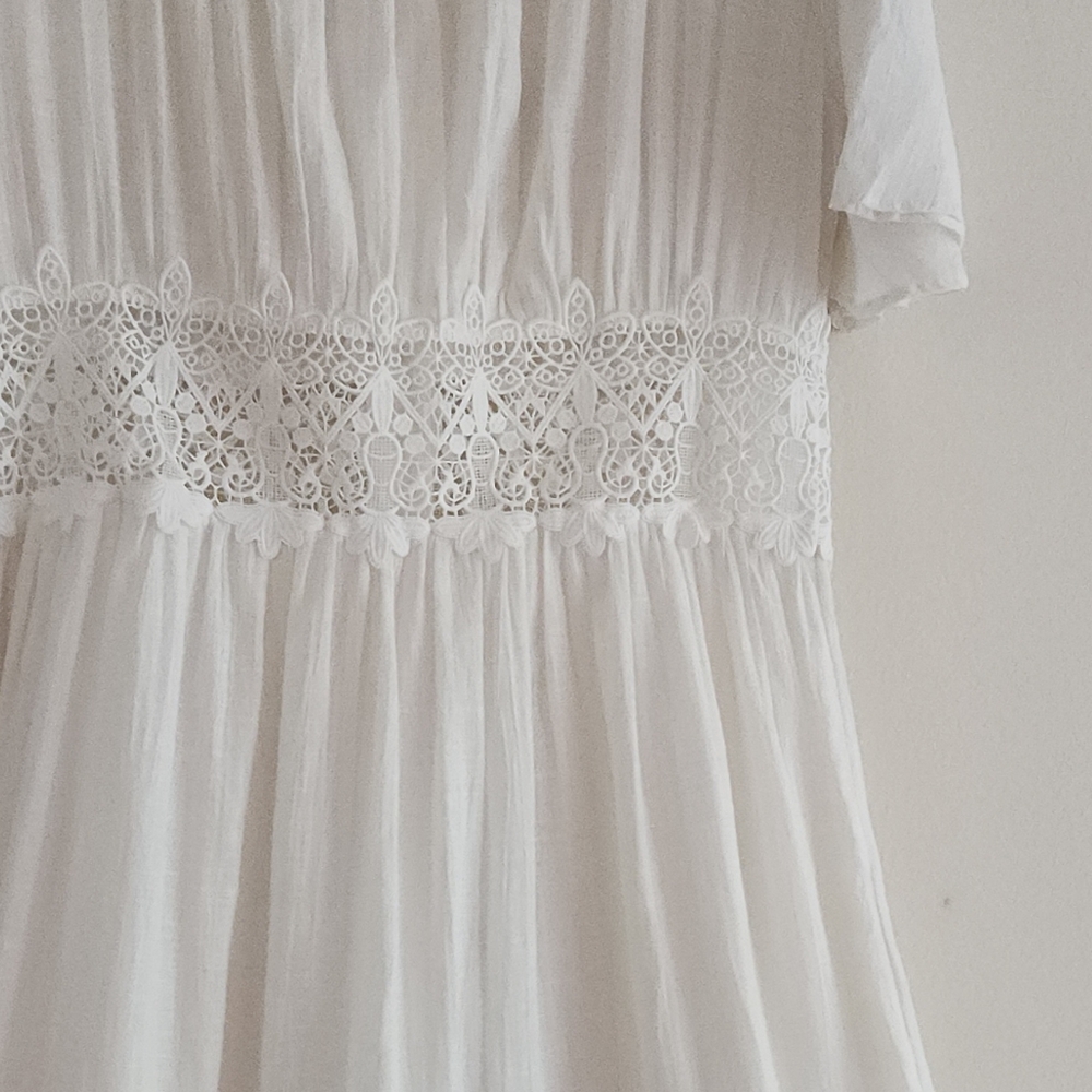 H&M Lace-inset Cotton Maxi Dress Tiered Woven Unlined/See Through White  NWT - Picture 12 of 15